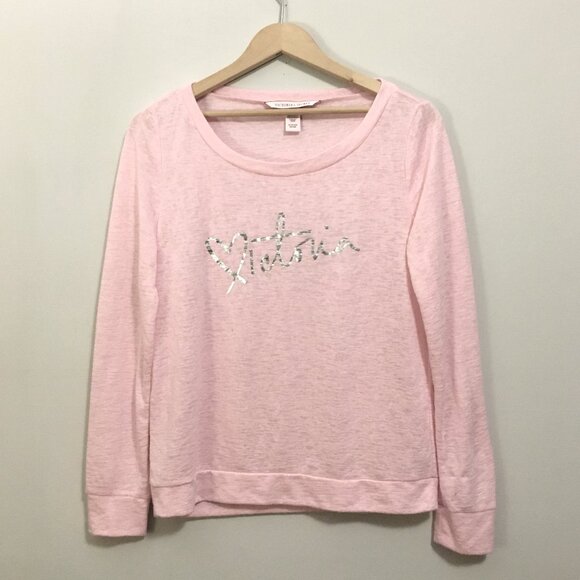 Victoria's Secret Baby Pink Word Art Long Sleeve Knit Tee - Picture 1 of 16